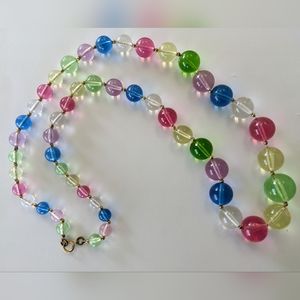 VTG COLORFUL LUCITE NECKLACE W/GOLD SPACERS
